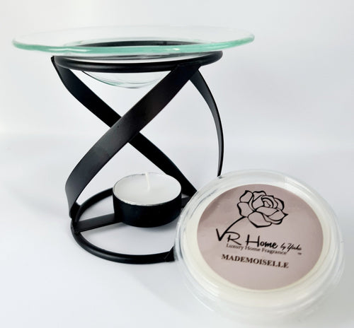 Black and Glass Thick Spiral Luxury Wax Melter + Complimentary Wax Melt - VR Home by Yinka