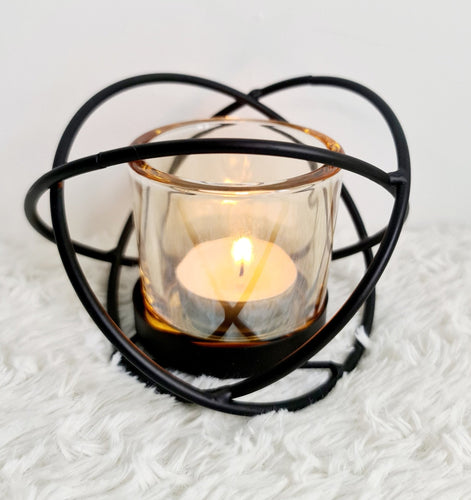 Black & Glass Geo Tealight Candle Holder Centrepiece - Velvet Rose Home