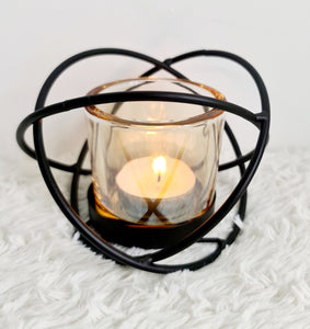 Black & Glass Geo Tealight Candle Holder Centrepiece - Velvet Rose Home