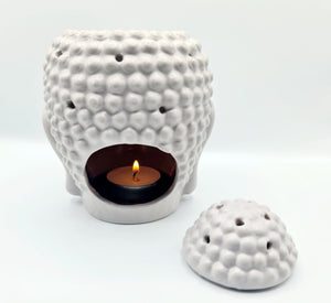 Light Grey Traditional Buddha Head Oil Burner + 2 Complimentary Wax Melts - VR Home by Yinka
