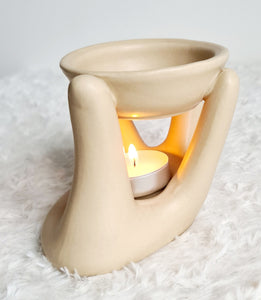 Tan Caring Hand Oil Burner + 2 Complimentary Wax Melts - Velvet Rose Home