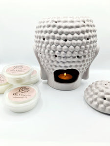 Traditional XL Buddha Head Oil Burner + 4 Complimentary Wax Melts - Light Grey - VR Home by Yinka