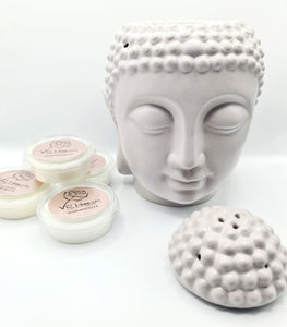 Traditional XL Buddha Head Oil Burner + 4 Complimentary Wax Melts - Light Grey - VR Home by Yinka