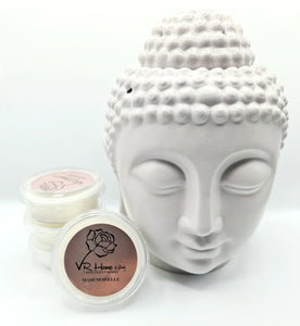 Traditional XL Buddha Head Oil Burner + 4 Complimentary Wax Melts - Light Grey - VR Home by Yinka