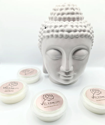 Traditional XL Buddha Head Oil Burner + 4 Complimentary Wax Melts - Light Grey - VR Home by Yinka