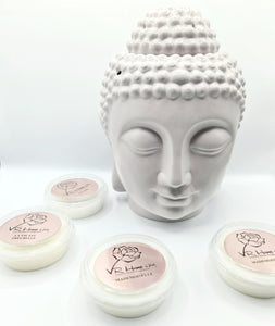 Traditional XL Buddha Head Oil Burner + 4 Complimentary Wax Melts - Light Grey - VR Home by Yinka