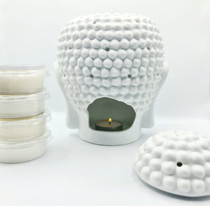 Traditional XL Buddha Head Oil Burner + 4 Complimentary Wax Melts - White - VR Home by Yinka