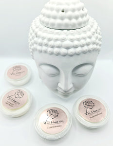 Traditional XL Buddha Head Oil Burner + 4 Complimentary Wax Melts - White - VR Home by Yinka