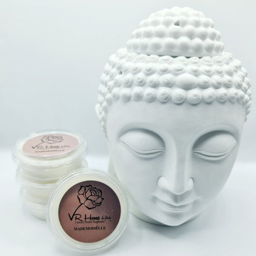 Traditional XL Buddha Head Oil Burner + 4 Complimentary Wax Melts - White - VR Home by Yinka